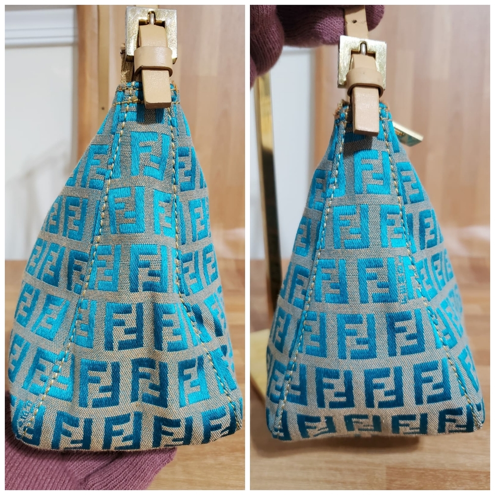Fendi Blue/ Beige FF Zucchino Pochette Shoulder Bag - Picture 6 of 10